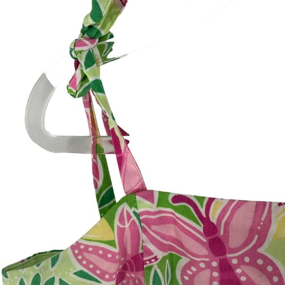Lilly Pulitzer Dress Girls 8 Green Pink Floral Hawaiian Sundress Resort Vintage - Picture 5 of 14